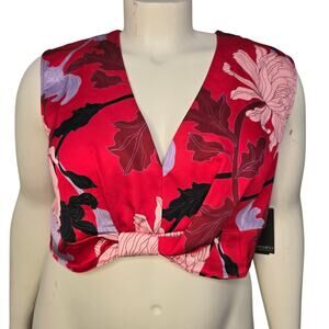 Eloquii Crop Top Womens Plus Size 16 Red Bohemian Floral Coquette Cottage NEW